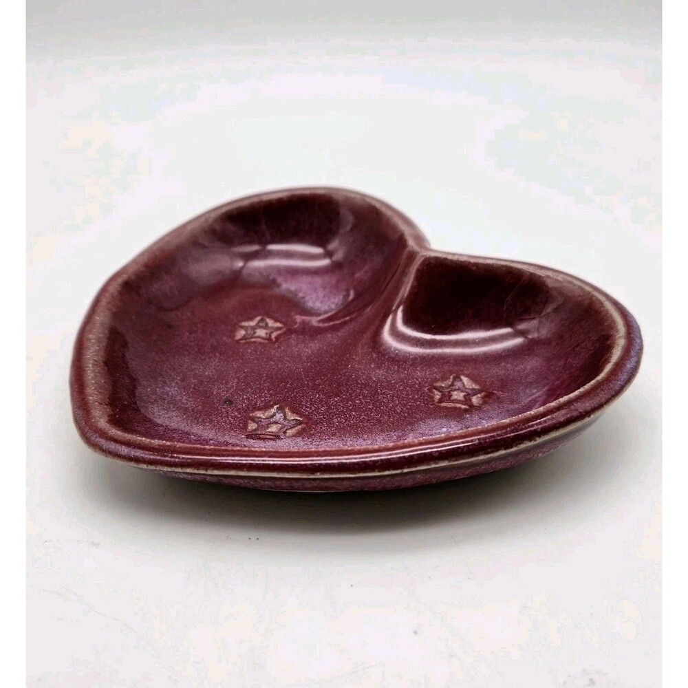 Handmade Art Pottery Red Heart Shaped Bowl/Trinket Dish. Signed